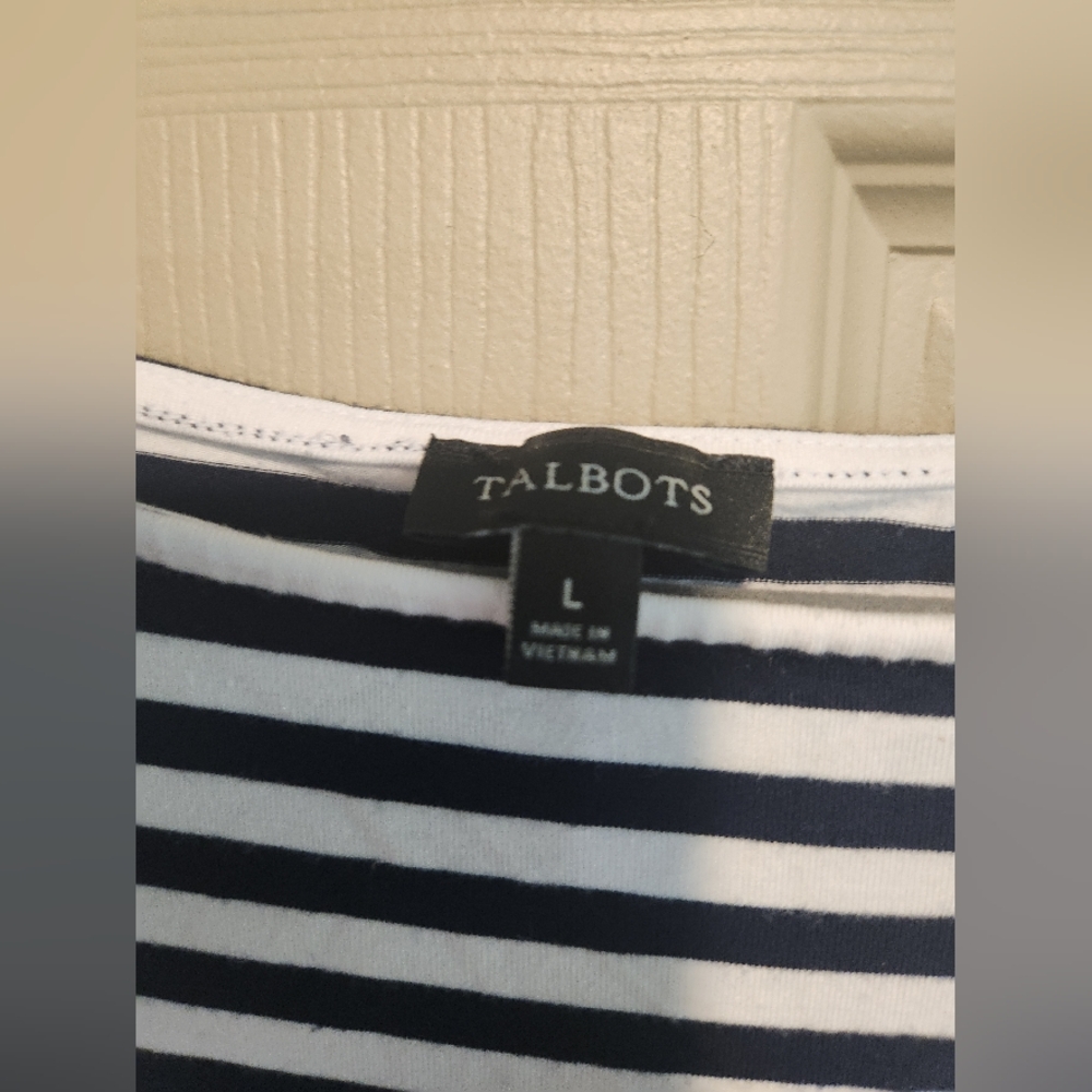 Talbots Black and White Striped Short Sleeve Top Size Large - Picture 2 of 4